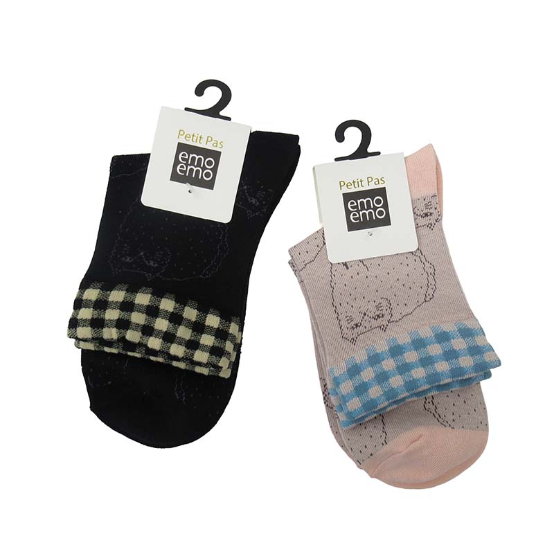 Petit Pas×emo emo ふわふわ猫TOPギンガムソックス